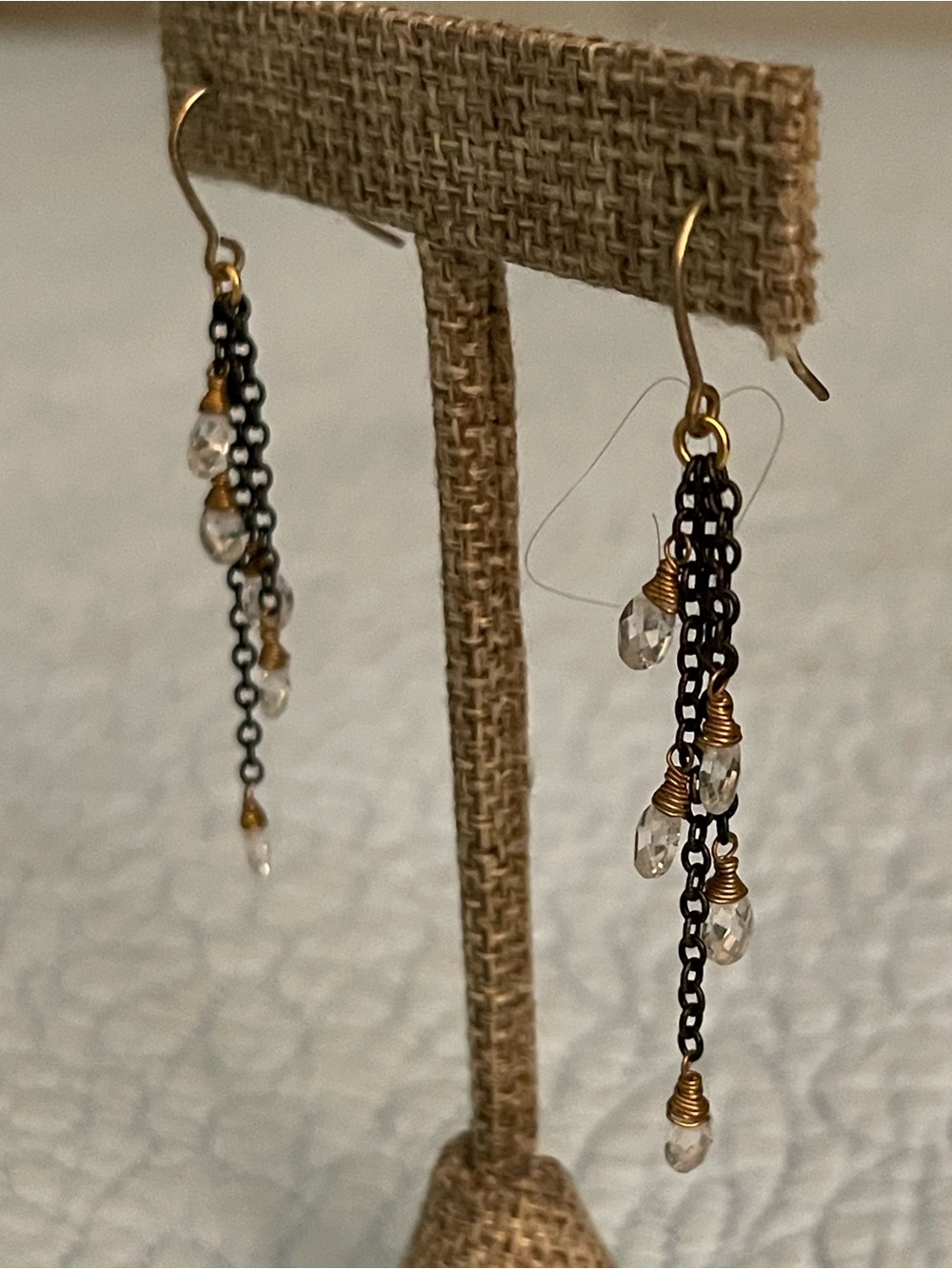 Delicate Black Chain Drop Earrings with - Crystals -Women’s
